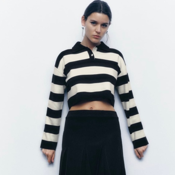 Zara STRIPED CROP KNIT SWEATER - Picture 2 of 4